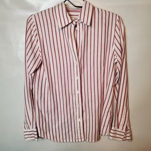 American Republic Red White Striped Button Up Blouse